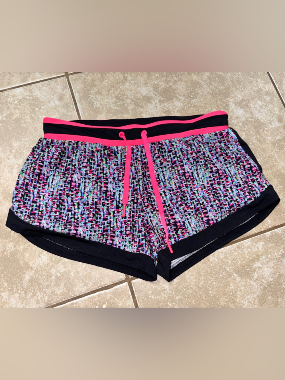 Fabletics Multicolor Printed Athletic Shorts with Hot Pink Trim